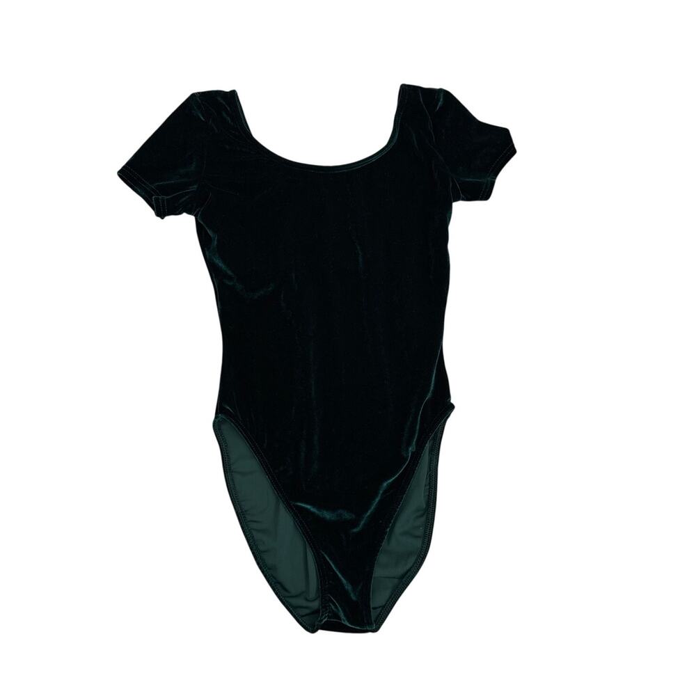 Capezio Short Sleeve Green Velvet One Piece Leotard Bodysuit Size Girl's Large